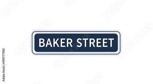Close-up shot of a Baker Street sign on a white background with a blue and white color scheme.