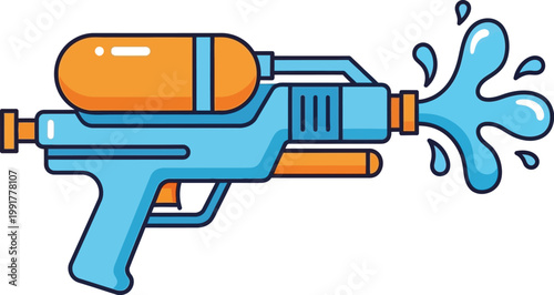 Water gun shooting splash flat vector splash day white background