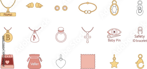 Collection of baby jewelry and accessories for newborns and infants Vector