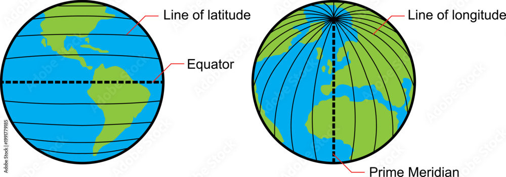Φωτογραφία Earth Latitude and Longitude Lines Diagram with Labels Vector Illustration