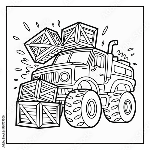 Monster Truck Coloring Page Illustrations Vector Line Art
