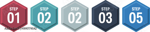 Colorful Step Number Icons in Hexagonal Shapes for Process Diagrams