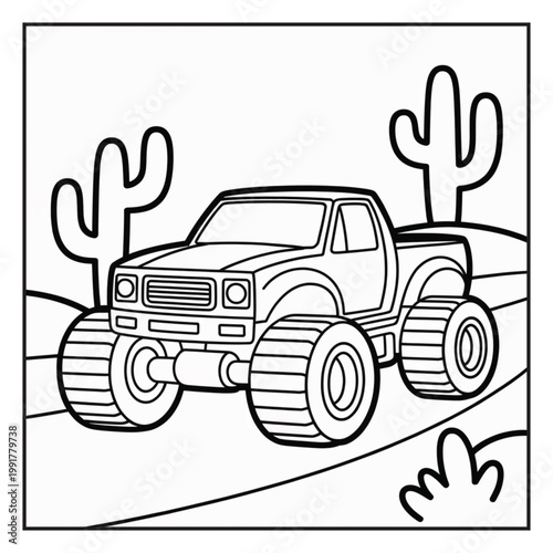 Monster Truck Coloring Page Illustrations Vector Line Art