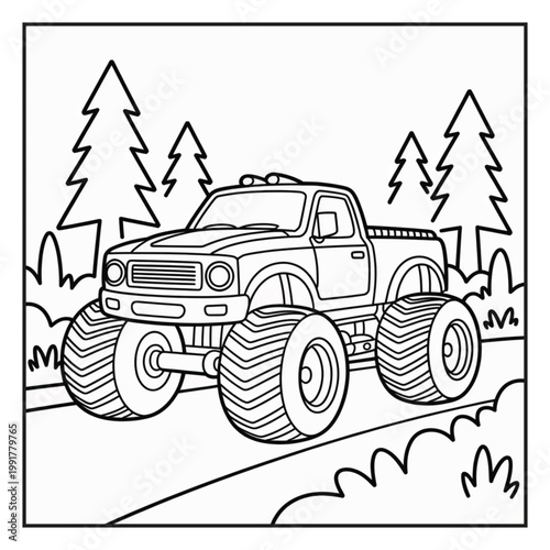 Monster Truck Coloring Page Illustrations Vector Line Art