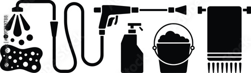 Bathroom fixtures silhouette showerhead hose sprayer toilet and accessories