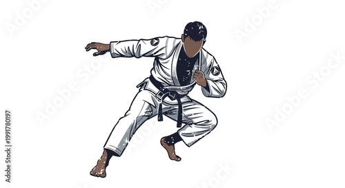 Martial Artist in Gi Performing Combat Move