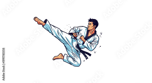 Martial Artist Performing High Kick