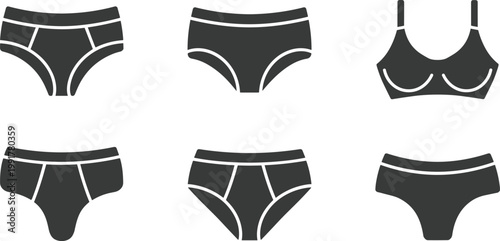 Black silhouette lingerie set icons bras and panties collection