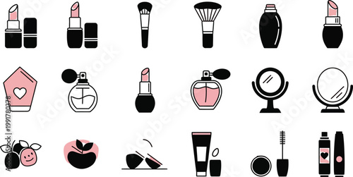 Collection of stylized cosmetic and beauty product illustrations Vector