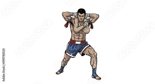 Muay Thai Fighter in Defensive Stance