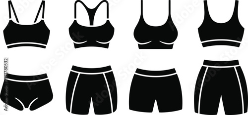 Black silhouette sportswear collection bras and shorts set for fitness activities