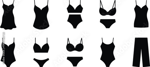 Black swimsuit silhouette collection diverse styles for summer and beach wear