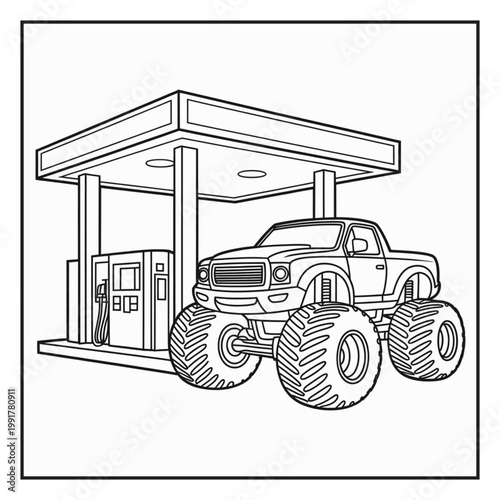 Monster Truck Coloring Page Illustrations Vector Line Art