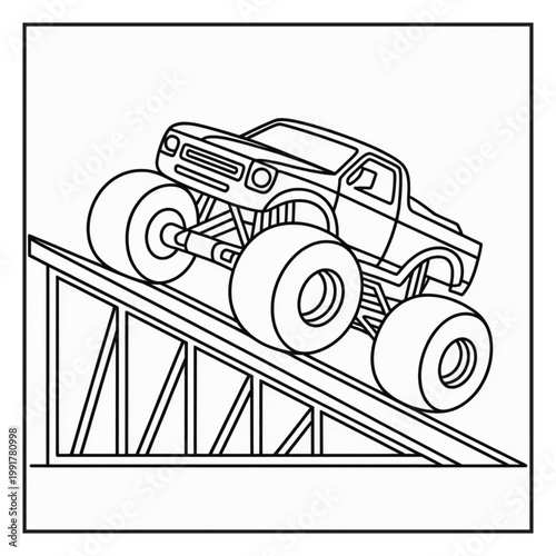 Monster Truck Coloring Page Illustrations Vector Line Art
