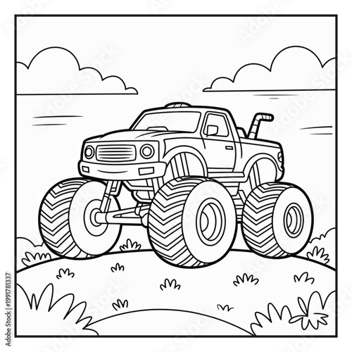 Monster Truck Coloring Page Illustrations Vector Line Art