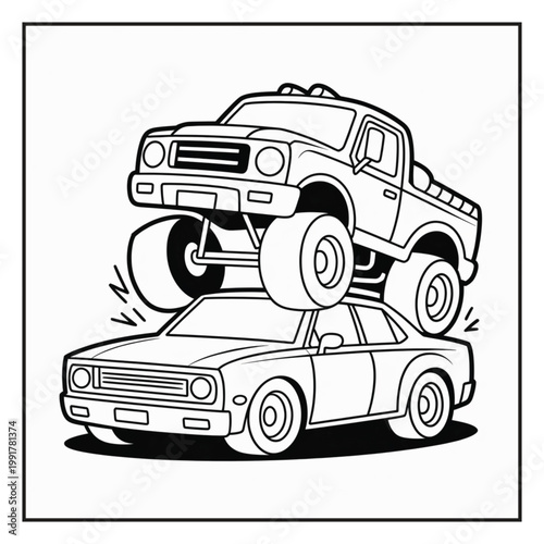 Monster Truck Coloring Page Illustrations Vector Line Art