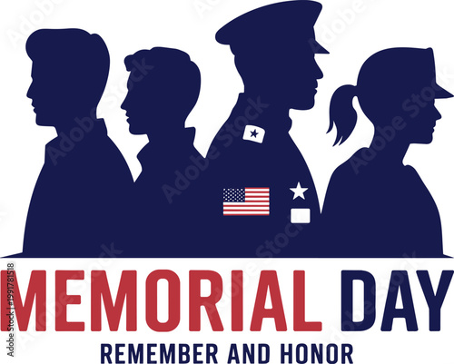 Memorial day silhouette honoring american heroes in profile with patriotic text