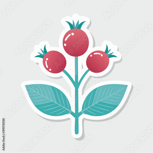 Stylized Rose Hips and Leaves Sticker