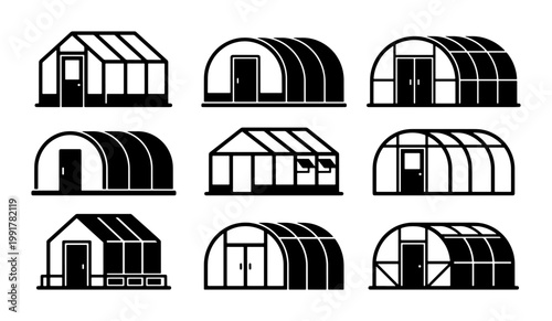 Foto Greenhouse icon set with 9 vector elements, black and white garden hothouse symb
