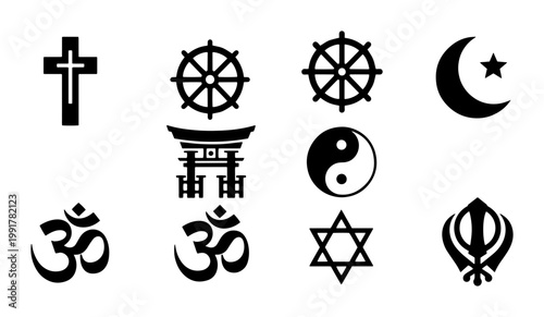 Photos Religious symbols collection vector, world religion icons set with cross and cre