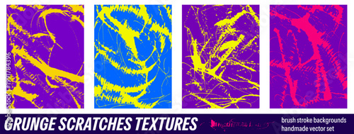 Brush background set with stroke and scratch pen paint for sporty template. Scribble ink texture with messy brush drawing and bold scrawl on background. Maximalist vector modern trendy art poster set.