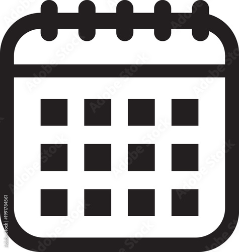 Calendar symbol features a modern spiral binding design to represent monthly planning and organizational scheduling tasks.