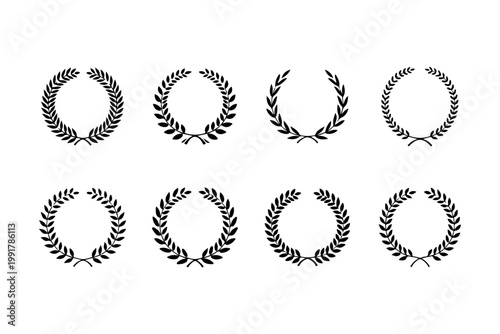 Black Laurel Wreath Set for Award Victory and Achievement Symbols