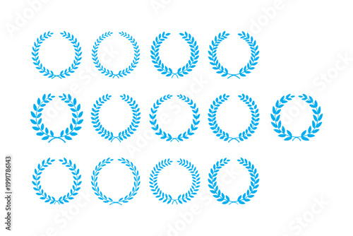 Blue Laurel Wreath Icon Set: Victory and Award Foliage Vector Pack