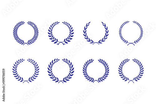 Blue Laurel Wreath Vector Set for Awards, Victory