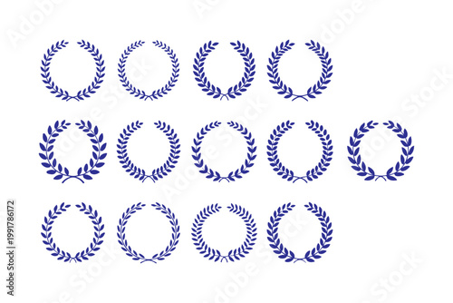 Blue Laurel Wreath Vector Set for Awards, Winners and Success Icons