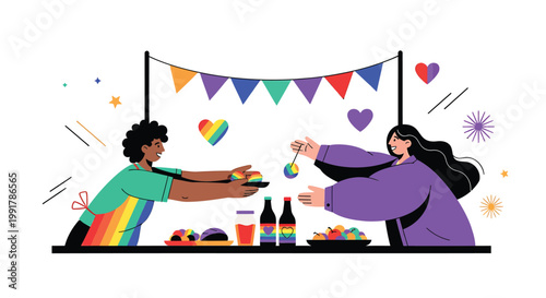 LGBTQ+ celebration, pride festival, rainbow party, colorful gathering, people having fun