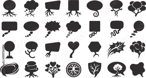 Ultimate Solid Speech Bubble Collection - Minimalist Black Silhouette Vector Set of Chat Boxes, Thought Clouds, and Creative Communication Symbols