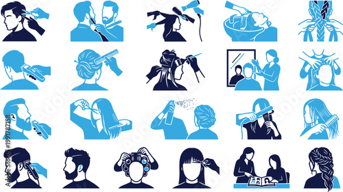 Hair salon and barber services icons collection.