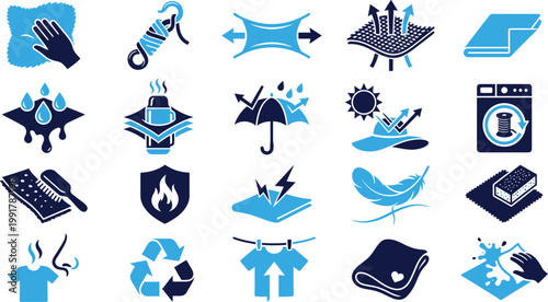 Fabric and textile care property icons.