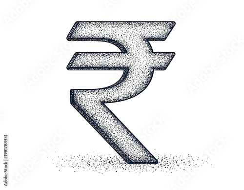 Indian rupee currency symbol metallic financial icon economic sign business design isolated on white background