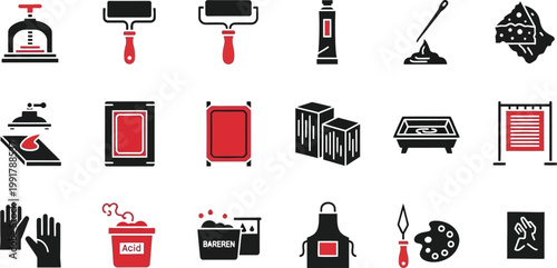 Collection of various painting and decorating tools and supplies Vector