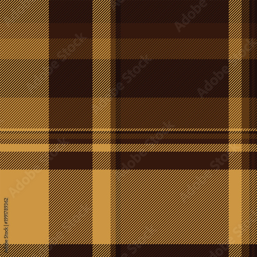 Weave background pattern check, greeting card plaid vector tartan. Overlayed seamless textile texture fabric in dark and amber colors.