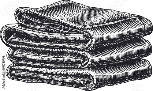 Folded towels stacked neatly soft, clean fabric linens for home and bath household essentials and comfort