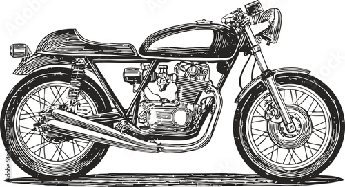 Vintage cafe racer motorcycle illustration classic custom bike detailed sketch side view