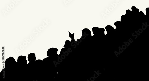 Vector drawing. People listening a speaker