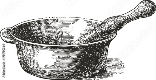 Vintage mortar and pestle illustration hand drawn kitchen tool for grinding and mixing spices and herbs
