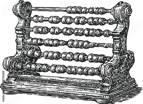 Vintage wooden abacus with beads for counting and arithmetic calculations illustration