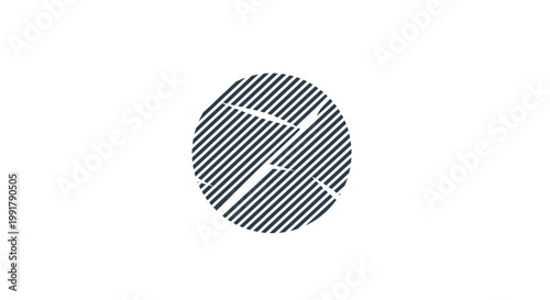 Abstract Oval Shape with Diagonal Lines and White Markings.