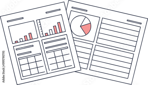 Newspaper headline with financial data charts and business planning elements on office desk
