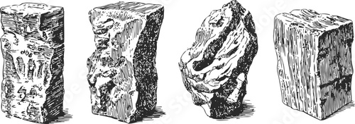 various charcoal briquettes set burnable fuel pieces in different shapes and textures