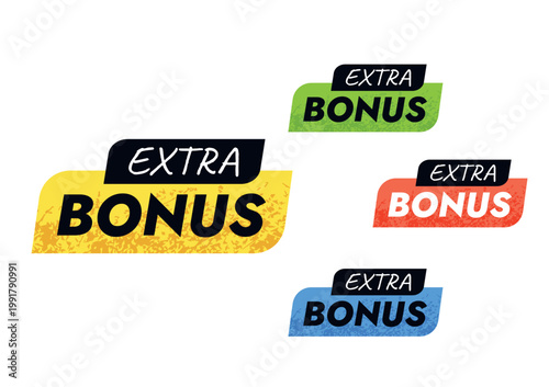 Extra bonus labels set, colorful promotion banners with grunge texture for shopping and game design