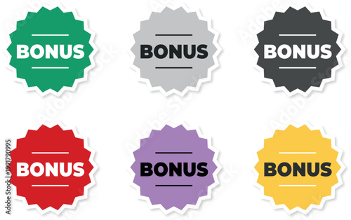 Set of colored stickers bonus stickers with white outline with corners on a white background
