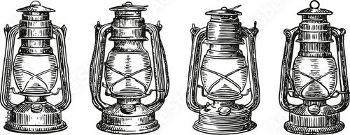 Vintage kerosene lantern collection old metal oil lamps with glass chimneys and handles classic camping and rustic lighting tools