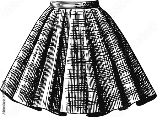 Vintage plaid skirt illustration classic high waisted flared checkered garment with pleats