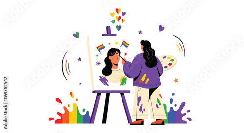 Creative women painting, colorful art studio, artistic expression, female artists